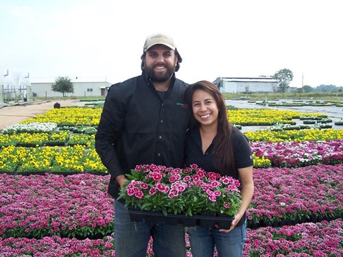 Chris and Rocio Hoskins from Plant Pro Inc. in TX with dianthus crop.