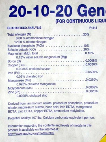 Fertilizer bag-Guaranteed Analysis and P.A.