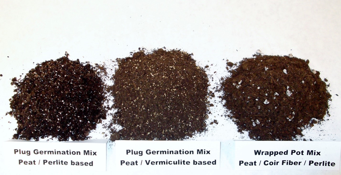 Examples of different growing media used for various young plant production methods
