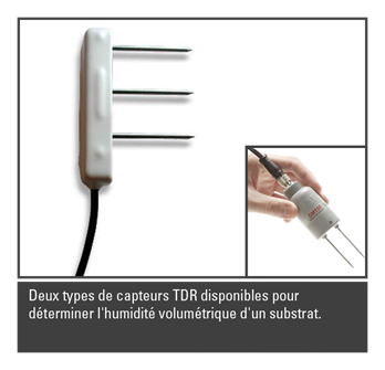 Deux types de capteurs TDR pour détecter humidité volumétrique d'un substrat