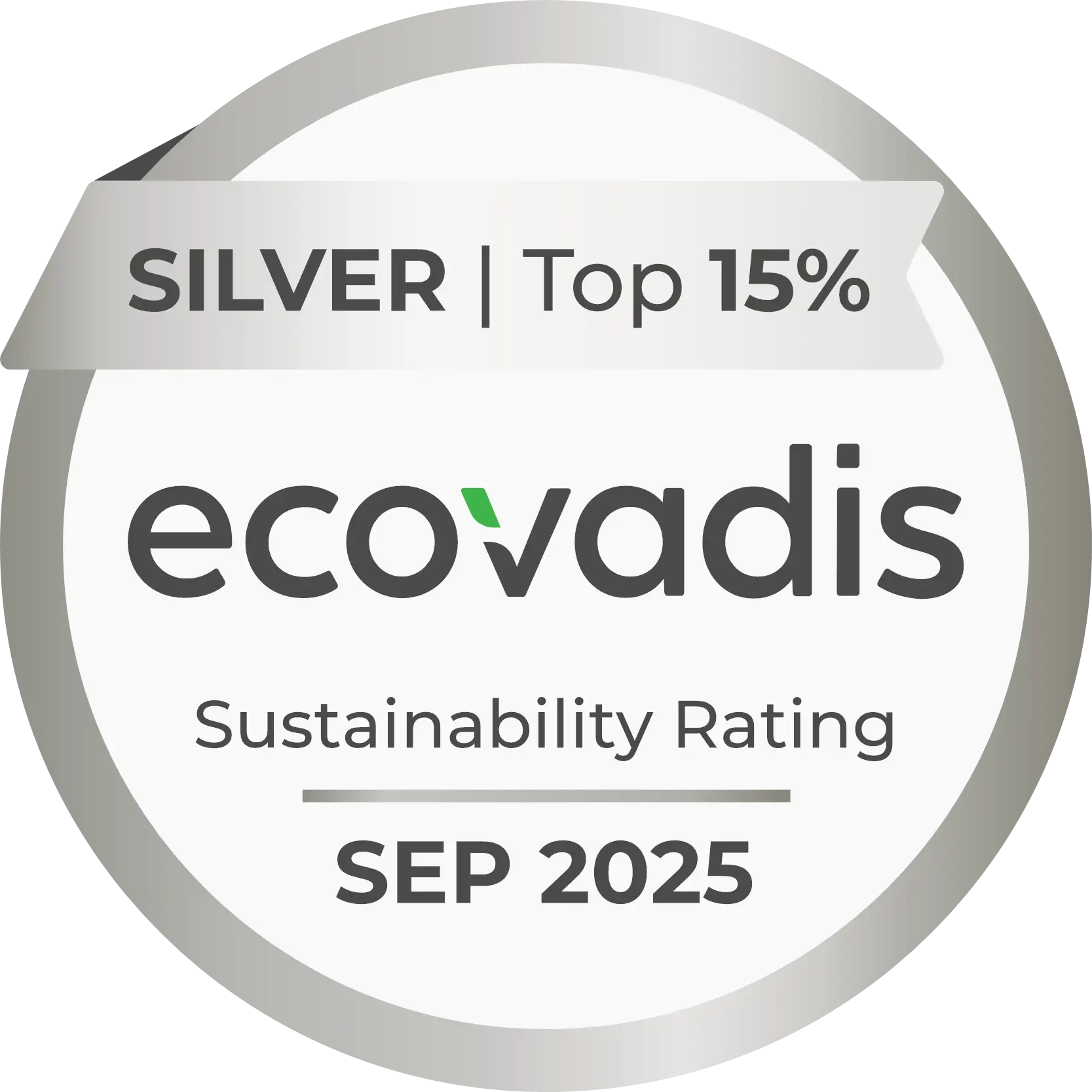 Médaille d'argent Ecovadis "Sustainability Rating". Top 15% 2024.