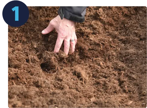 main qui saisit une poignée de substrat pour la production maraichère
